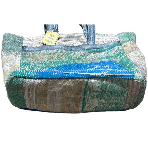 NEW FREE PEOPLE WE THE FREE BLUE GREEN SASHIKO TOTE BAG - Picture 9 of 13